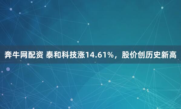 奔牛网配资 泰和科技涨14.61%，股价创历史新高